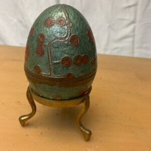 Vintage Enamel over Brass Decorative Egg with stand